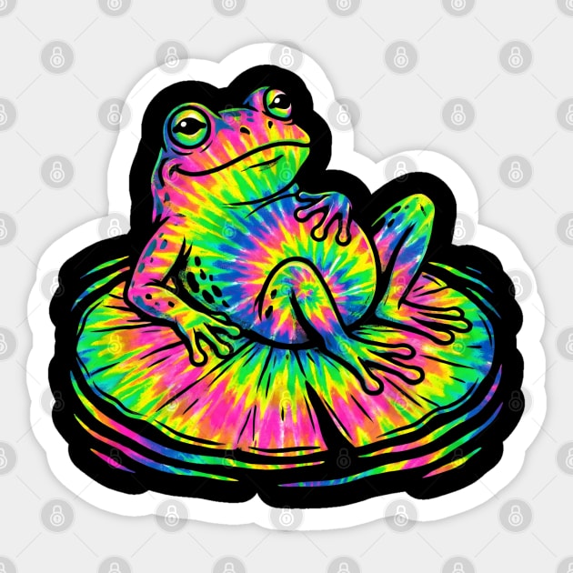 Tie Dye Frog Relaxing on a Lily Pad Sticker by Creatifly Graphic Tees